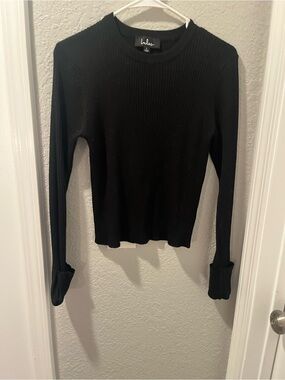 Lulu's Black Ribbed Crewneck Long-Sleeve Top